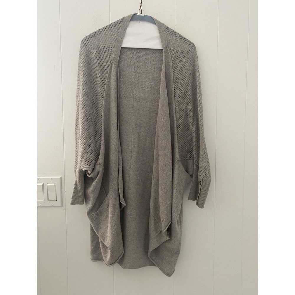 Lumière Grey Open-Front Pointelle Knit Cocoon Cardigan Womens Sz S Angora Wool